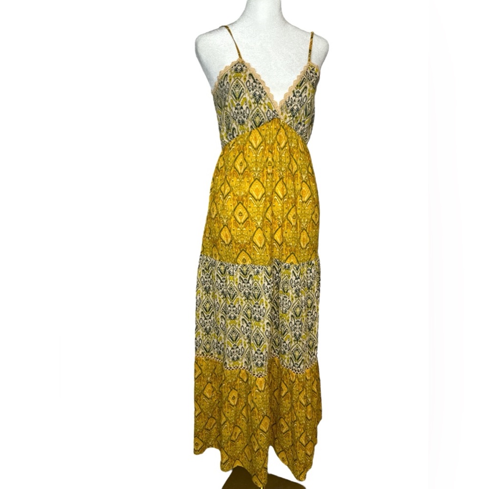 Zara Yellow Green & Blue Maxi Paisley Sundress Size XS